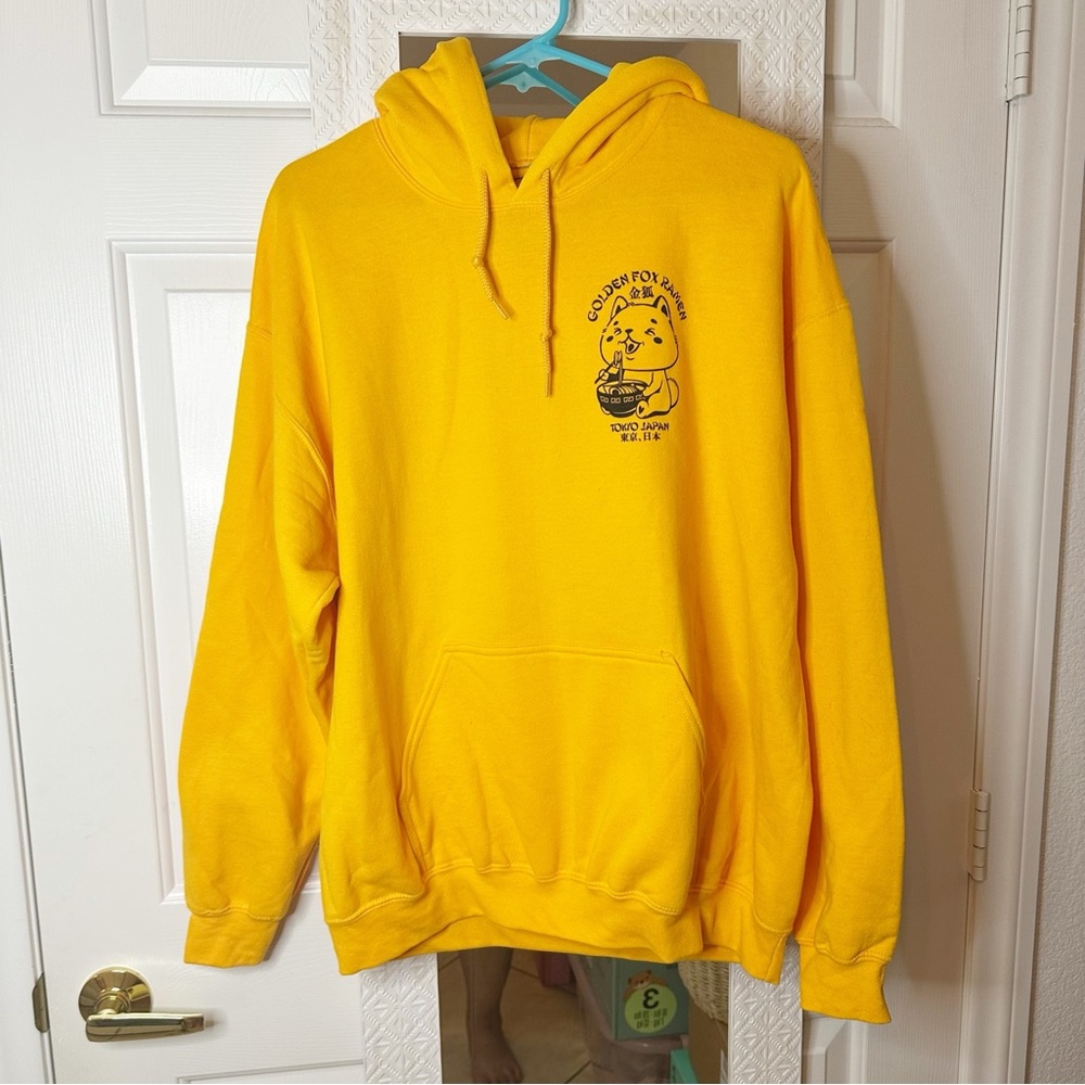 NWOT SCW Yellow Golden Fox Ramen Hoodie Size Large